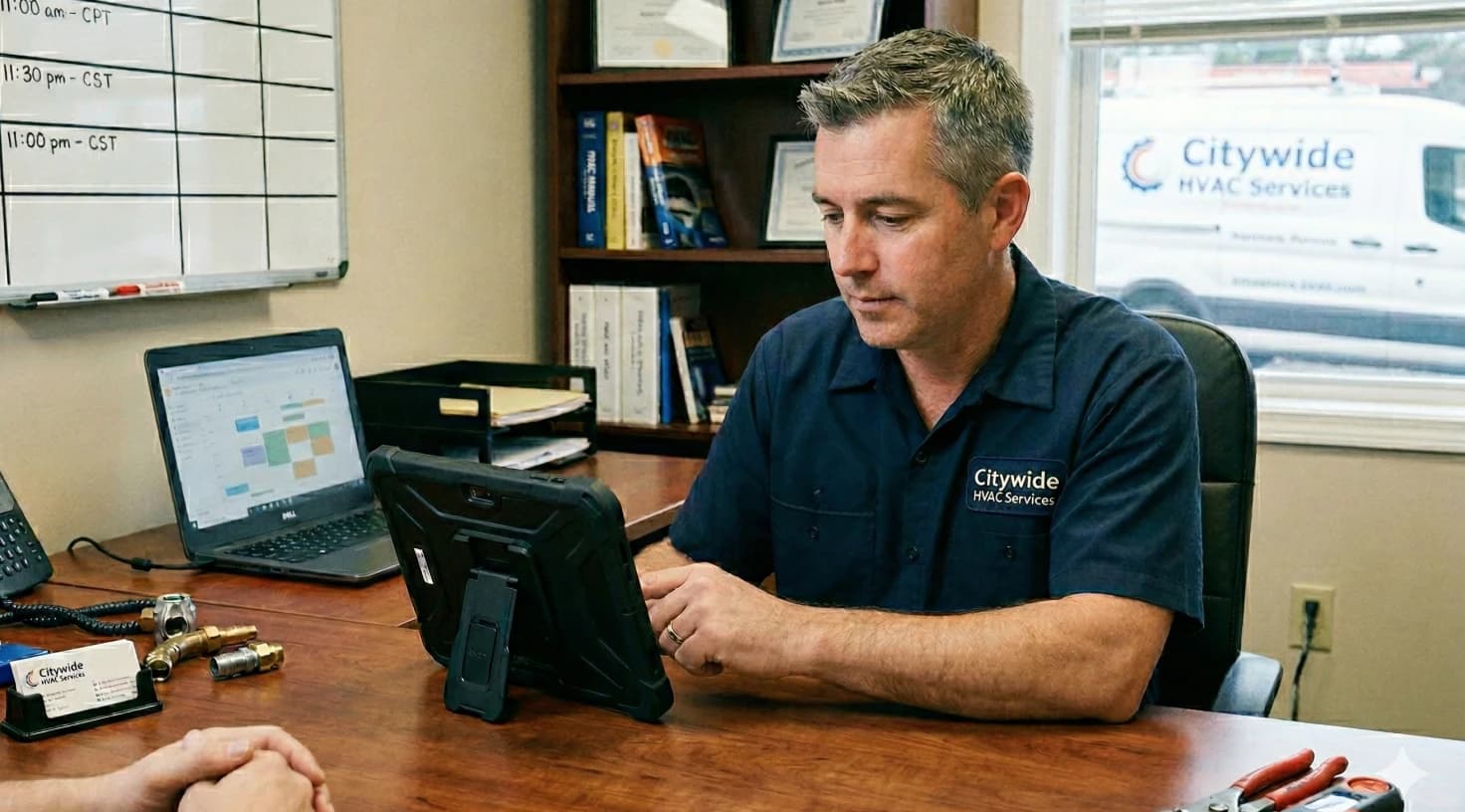 Hvac Business Owner With Tablet