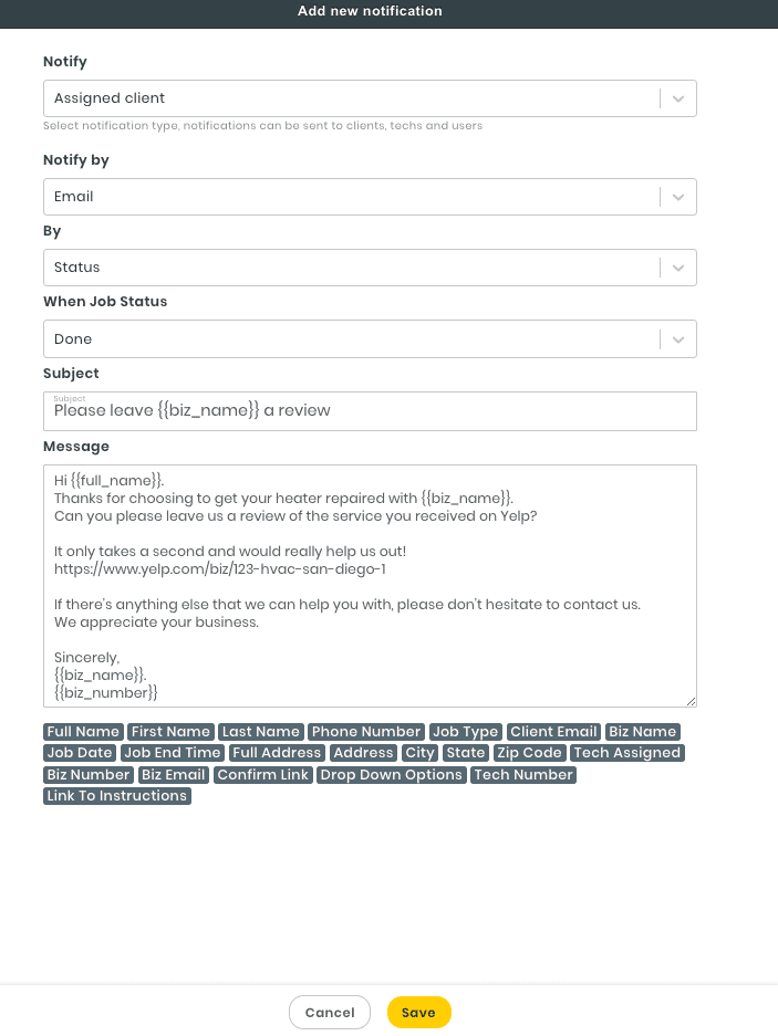 automated review request using workiz