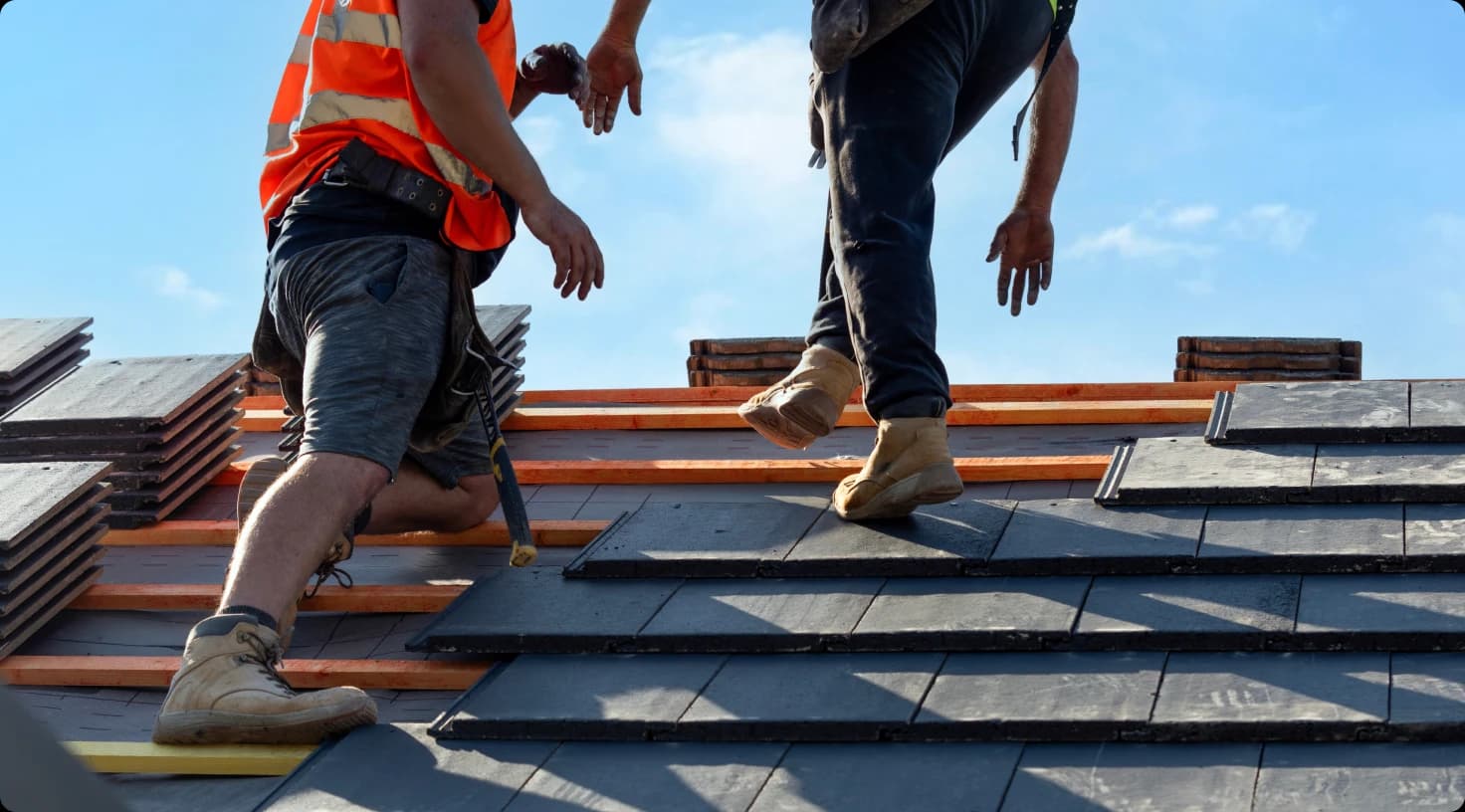 Professional Roofing Crew On Site