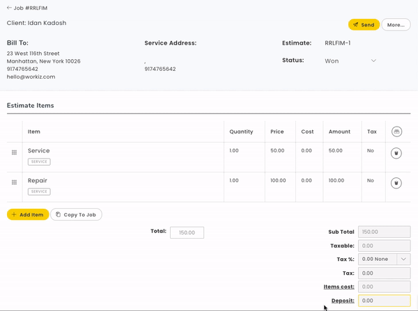 workiz Deposit Amount