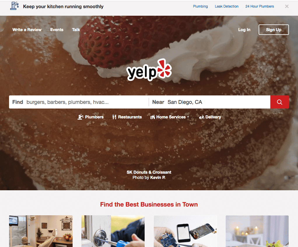 yelp homepage screenshot