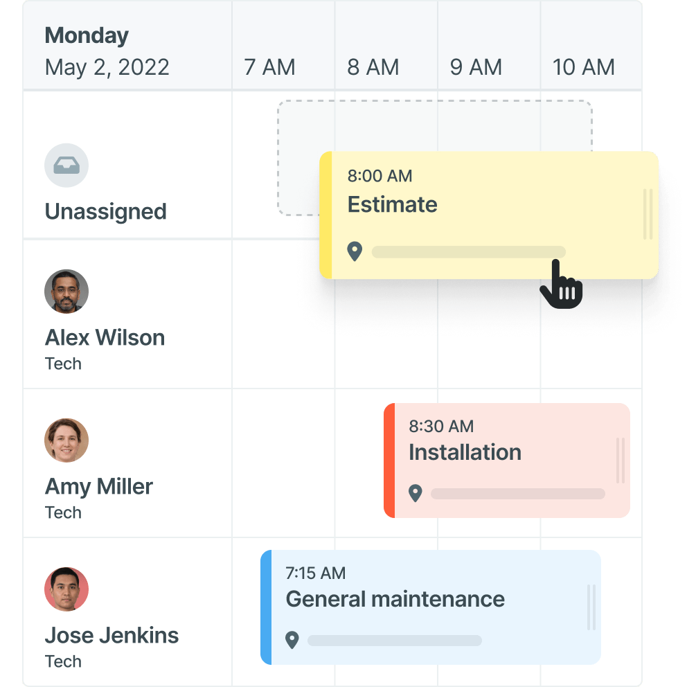 scheduling jobs using a drag and drop interface
